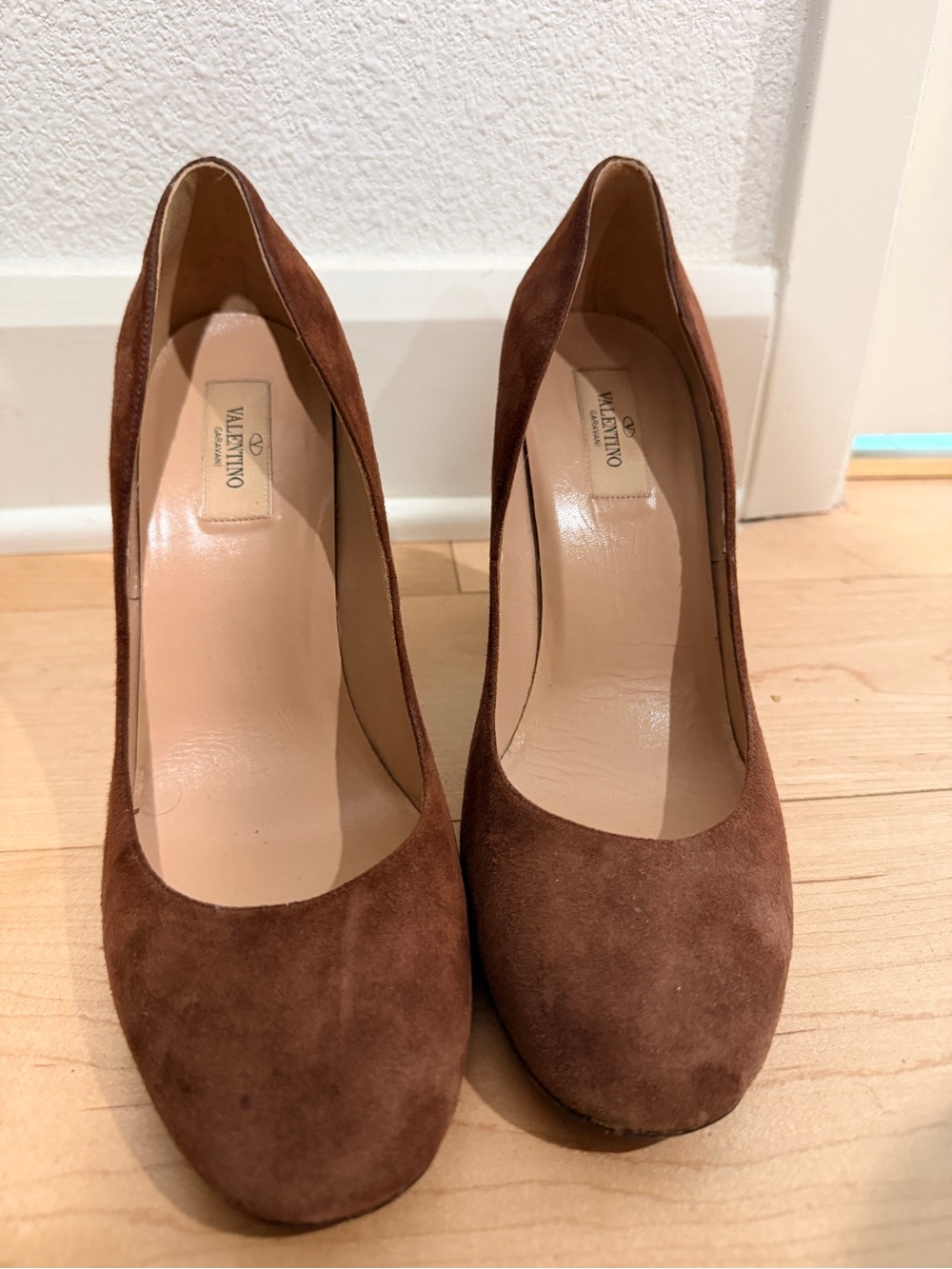 Valentino Brown Suede Round-Toe Pumps